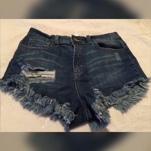 Sneak Peek Distressed High Waist Jean Shorts